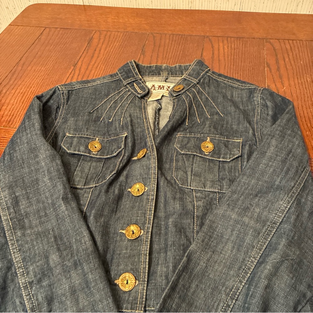 AMI Women's M Denim Jacket Nehru Peplum Waist - Picture 12 of 12